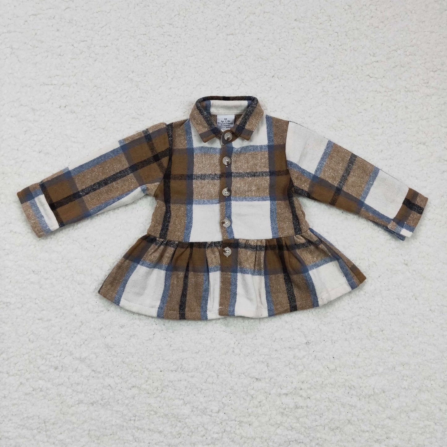 children's clothing girl flannel brown plaid ruffle button coat