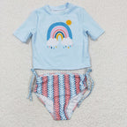 2pcs rainbow print princess swimsuit girl summer clothing