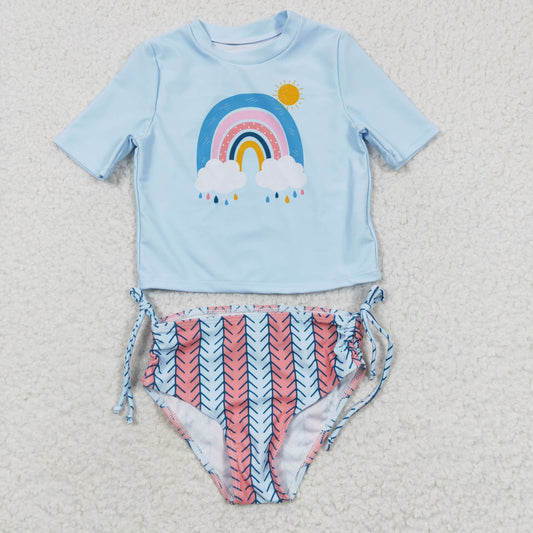 2pcs rainbow print princess swimsuit girl summer clothing