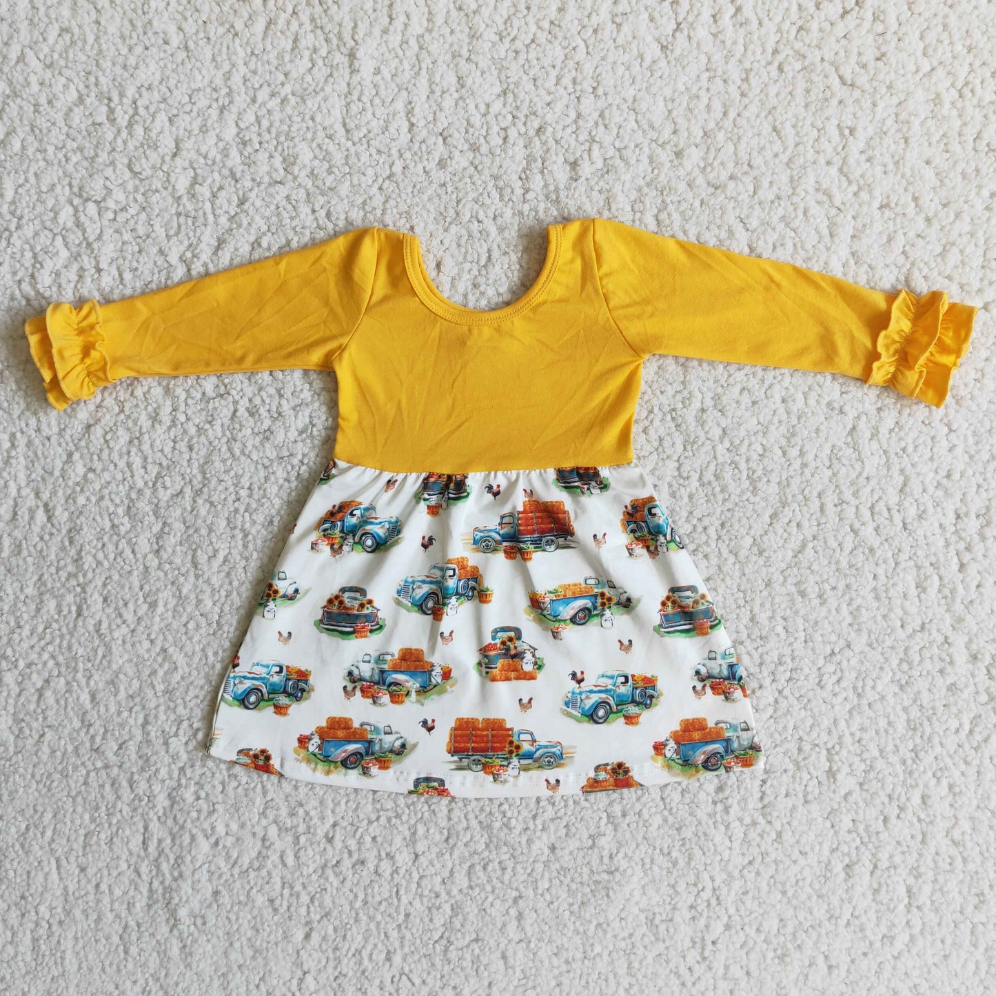 Fall Yellow Ruffle Pumpkin Dress Kids Clothing