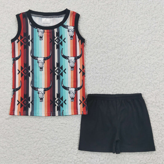 cow stripe tank shorts set for boy western kids clothing