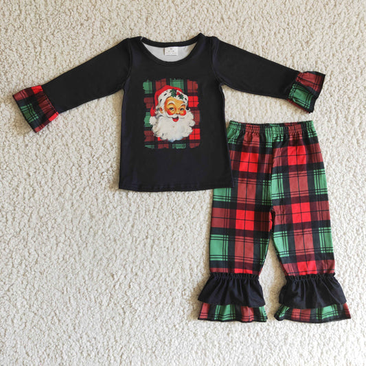 girl christmas clothing santa print ruffle pants set