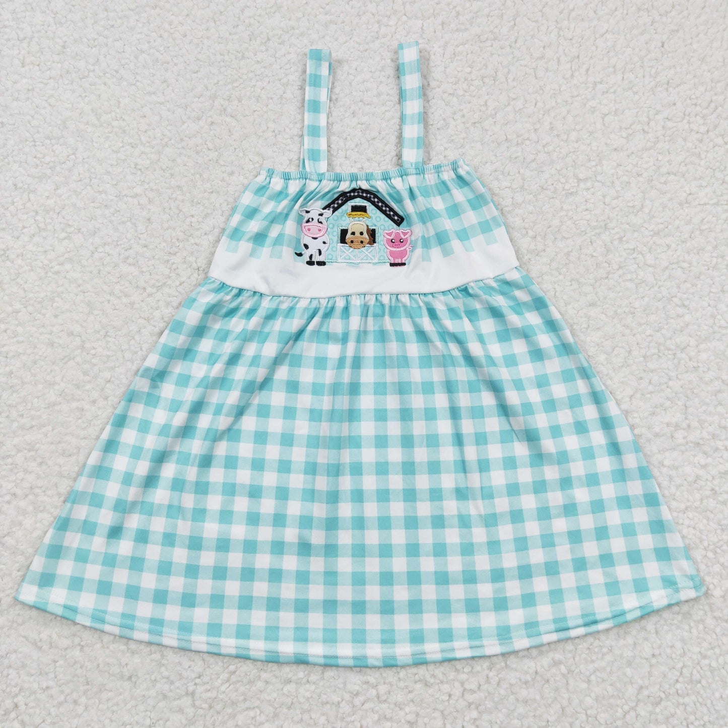 kids blue strap farm embroidered dress