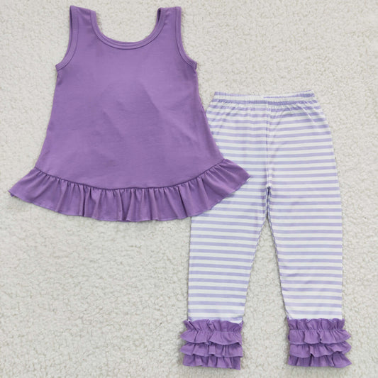 spring purple ruffle pants set bow outfit