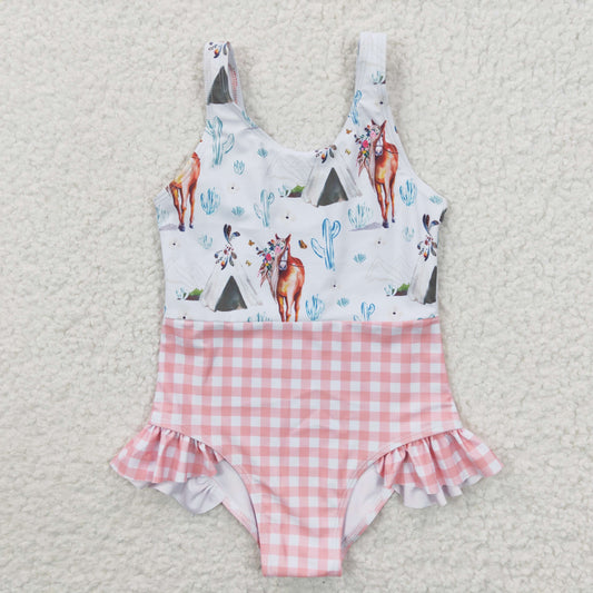 girl's swimsuit horse printing 1pcs swimswear