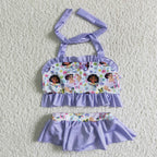 girl's halter 2 pcs cartoon print swimsuit