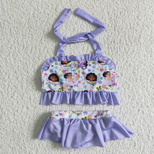girl's halter 2 pcs cartoon print swimsuit