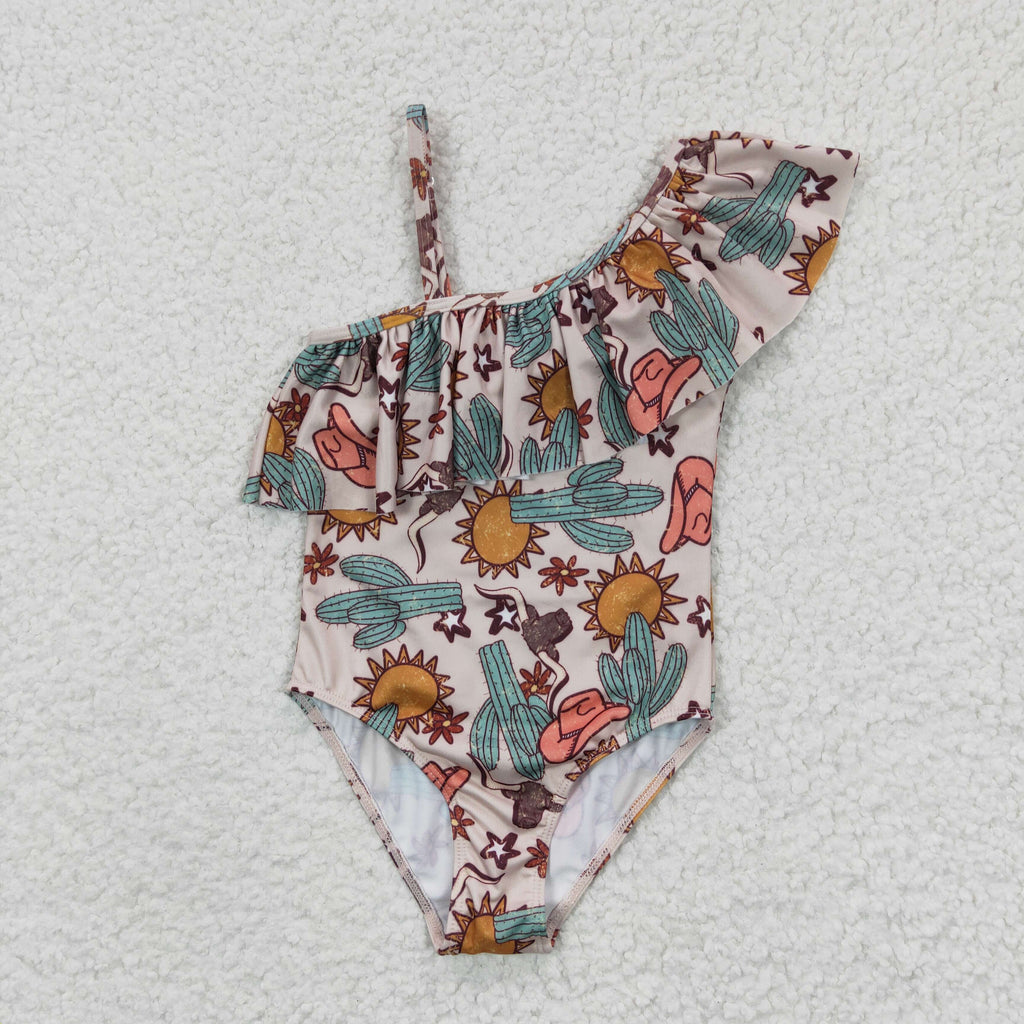 bull skull cactus swim wear baby girls summwer swimsuit