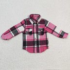flannel hot pink gray cotton plaid button winter top clothing