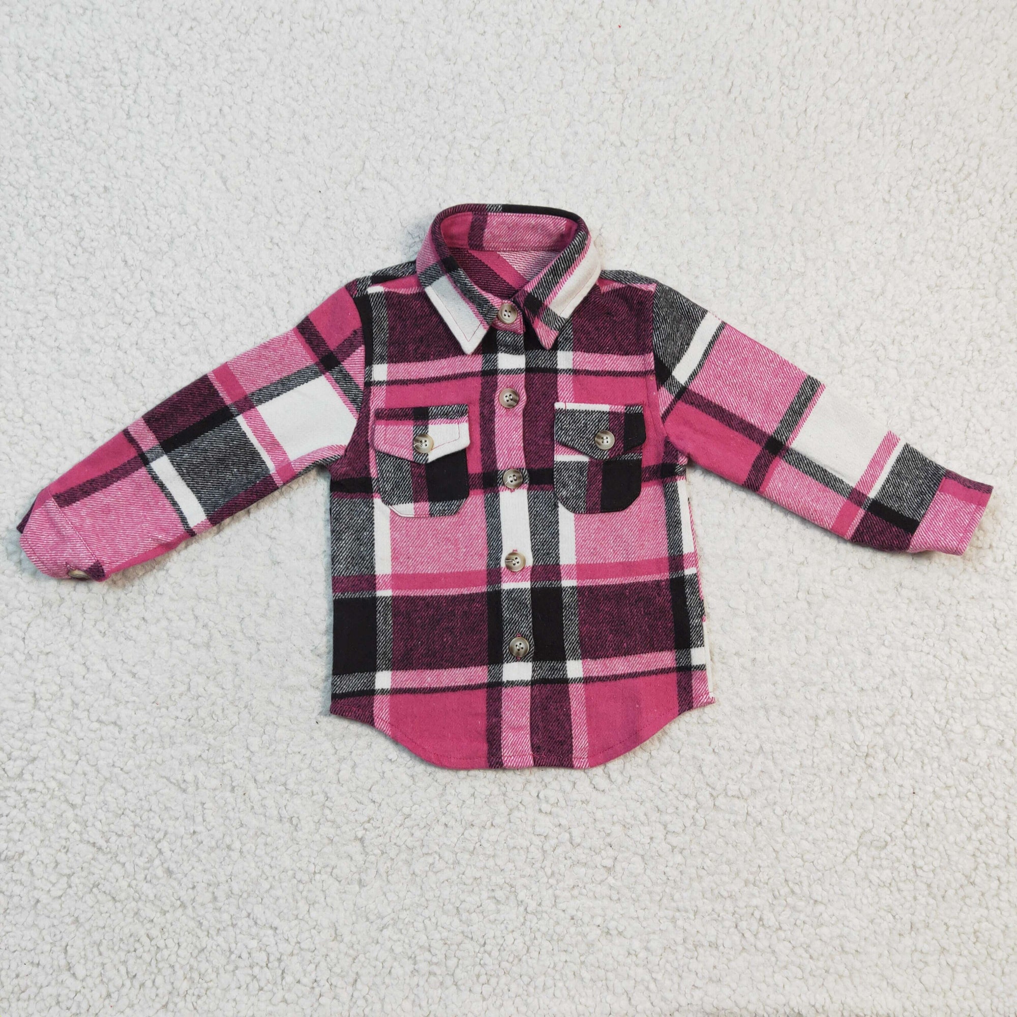 flannel hot pink gray cotton plaid button winter top clothing