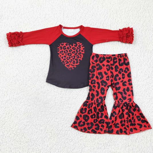 girl valentine ruffle raglan red leopard clothes set