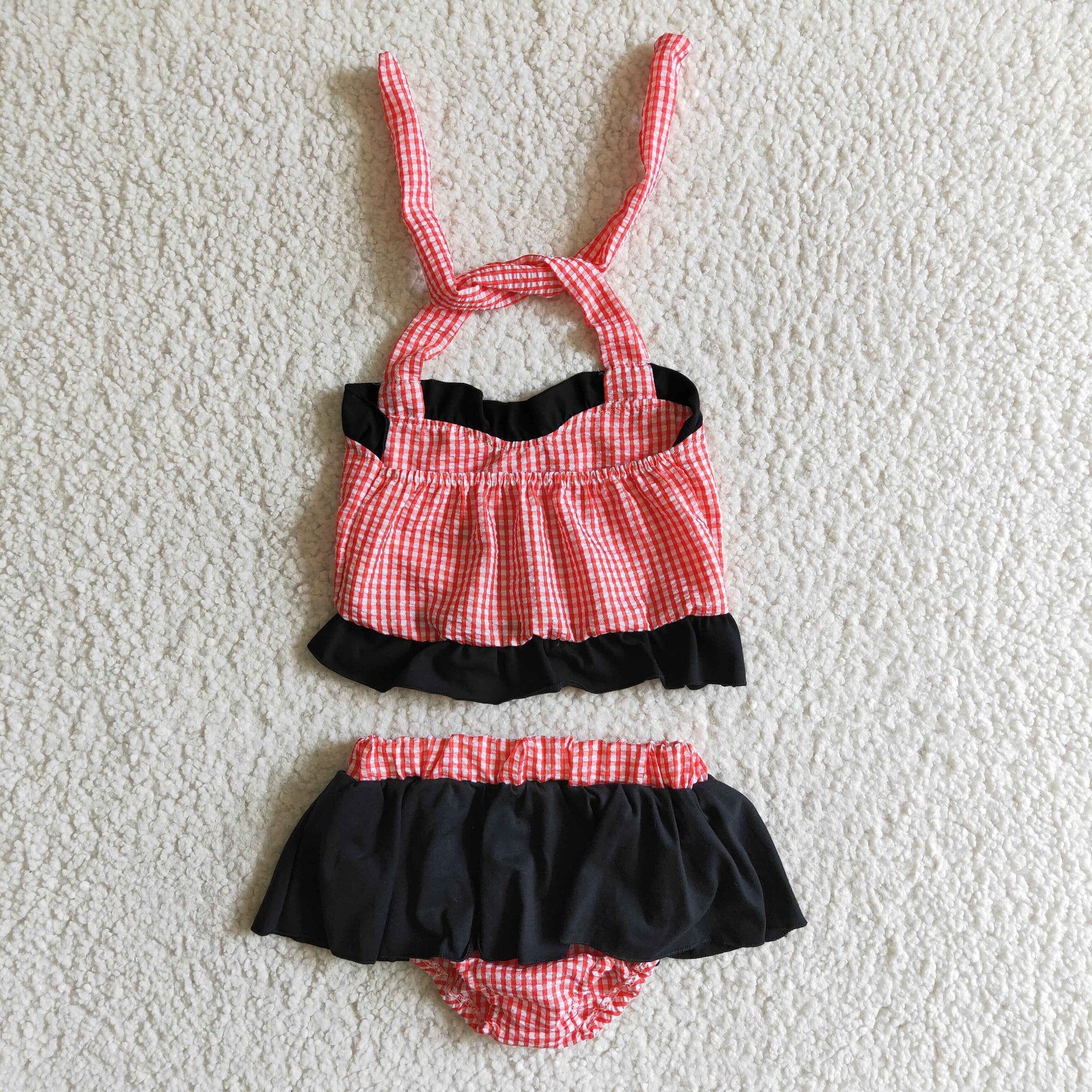 girl's summer outfit halter 2pcs seersucker swimsuit