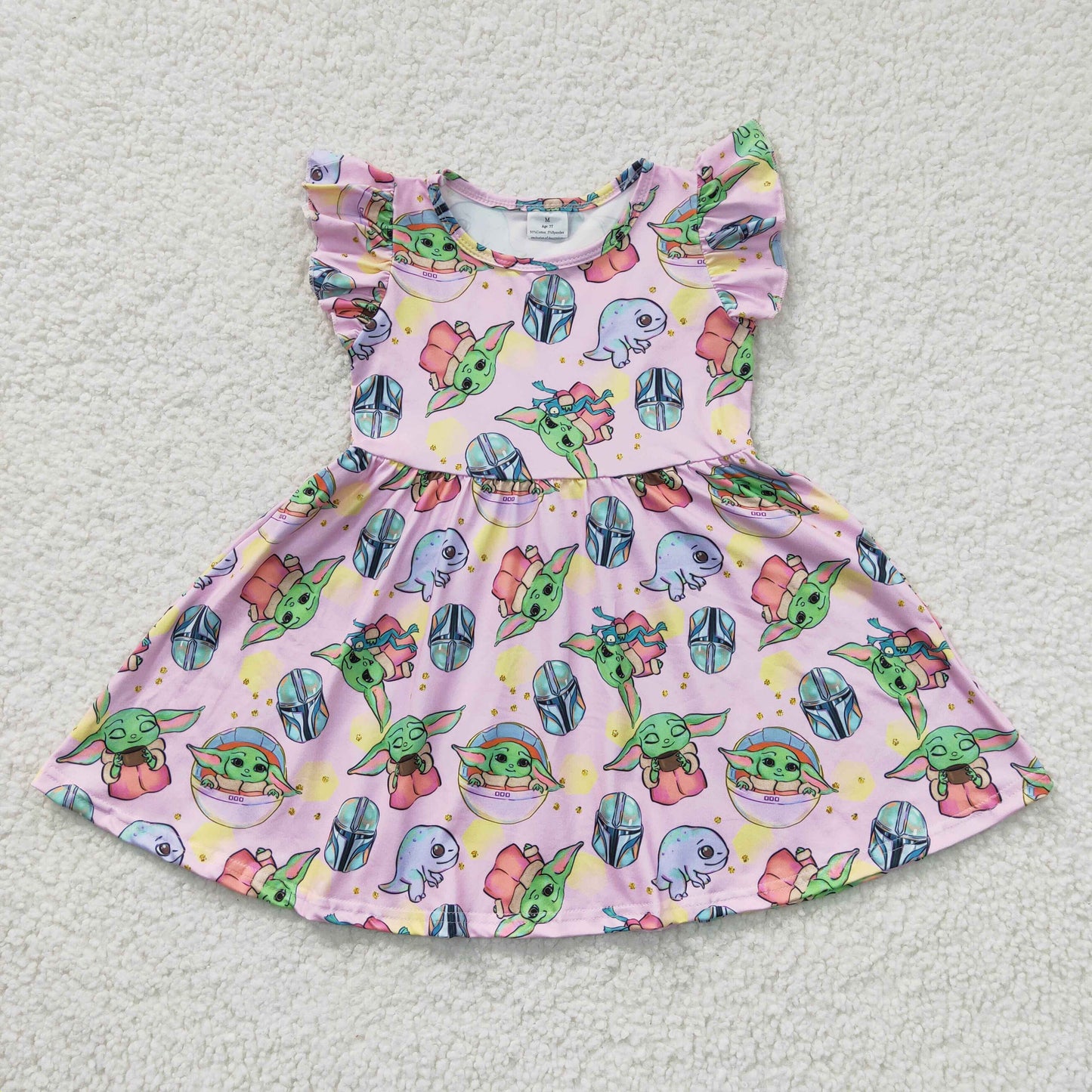 cute yoda pink flutter dress