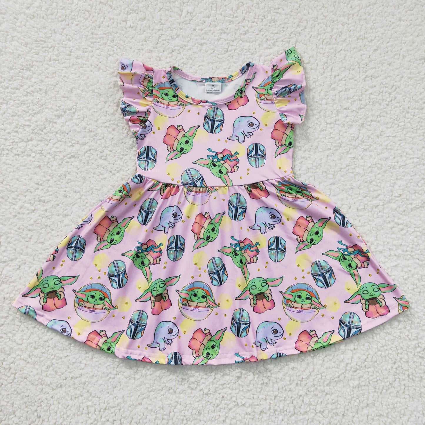 cute yoda pink flutter dress