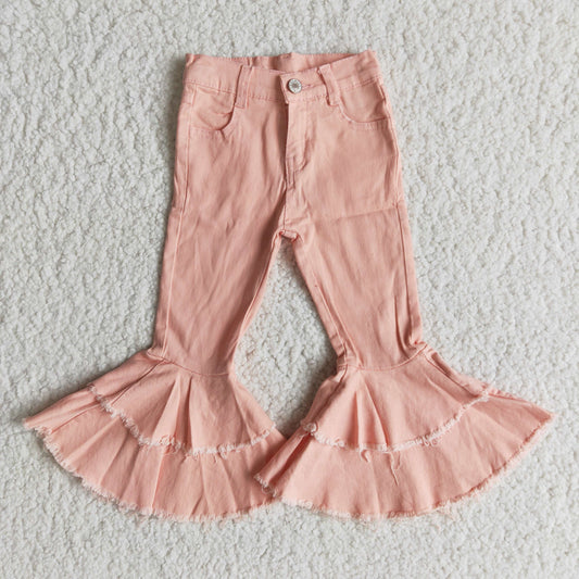 Pink Ruffle Flare Denim Pants