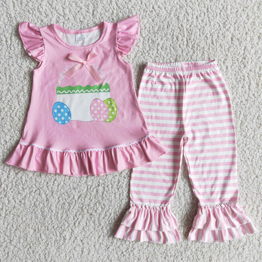 girl pink easter egg basket  pants set outfit