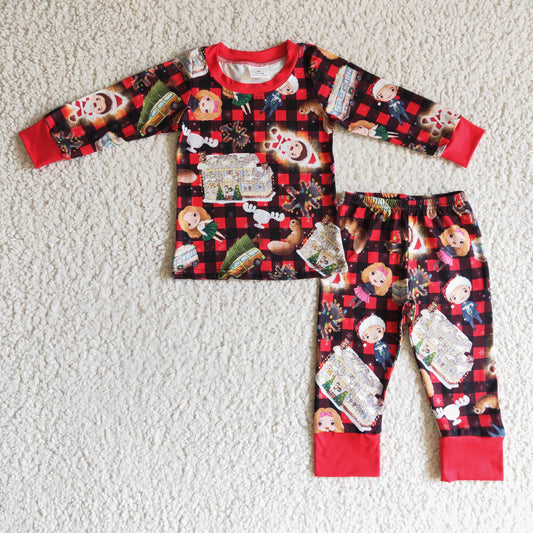 kids christmas doll house plaid pajama set