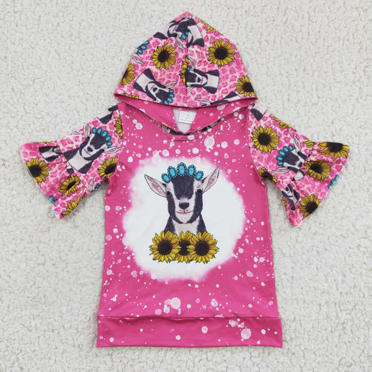 girl spring hot pink leopard with cow sunflower hoodie top