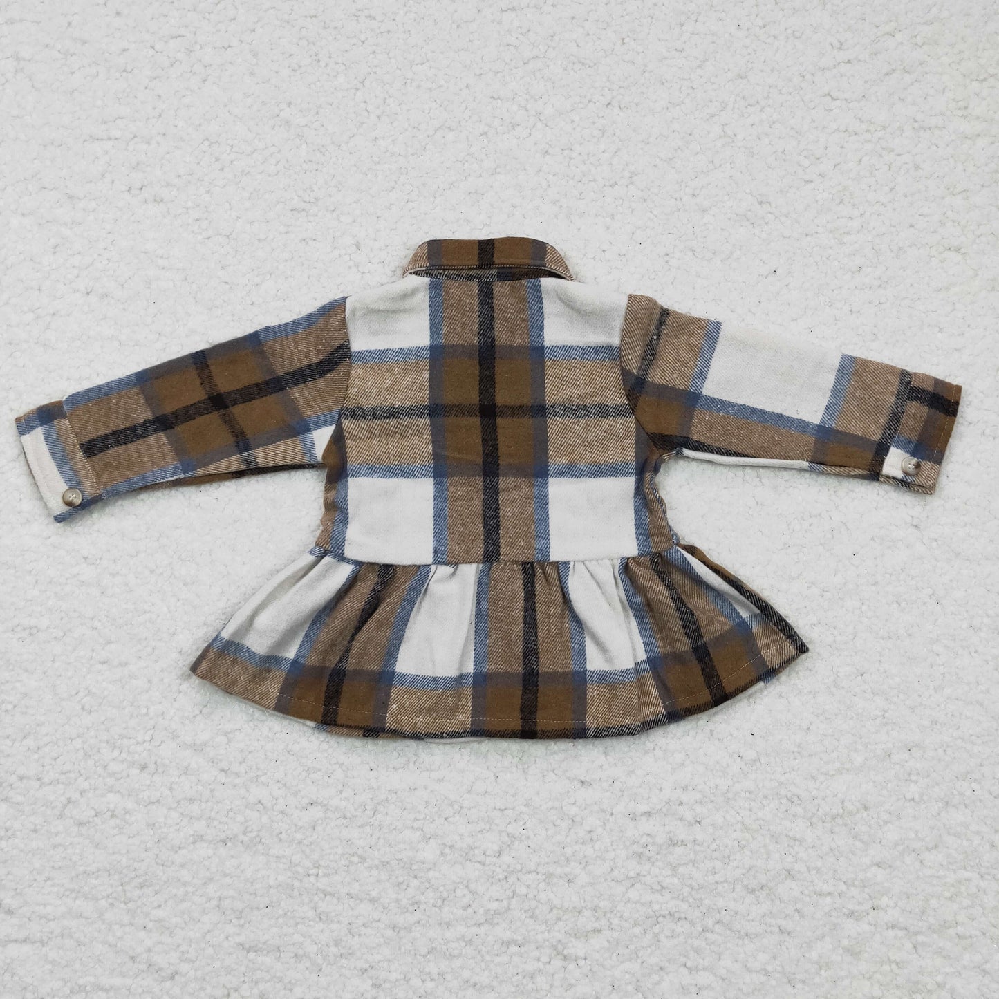children's clothing girl flannel brown plaid ruffle button coat