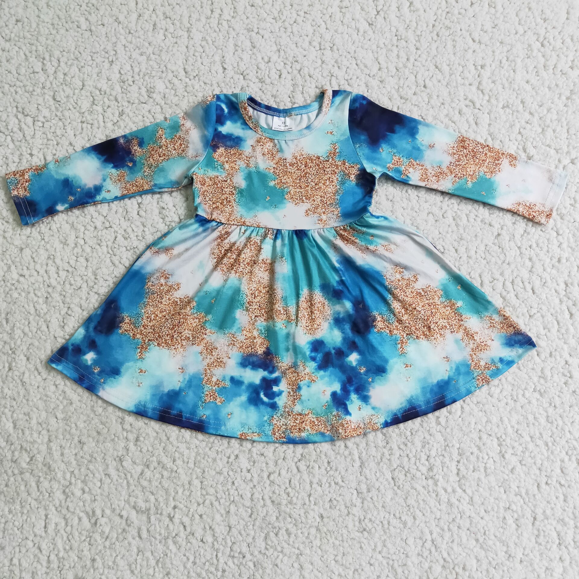Blue Tie Dye Long Sleeve Dress