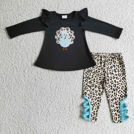 black turkey embroidery leopard cross legging outfit