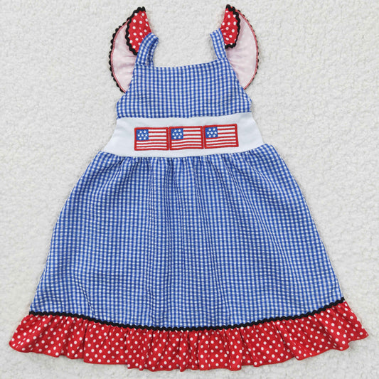 kids girl flag embroidery seersucker ruffle dress