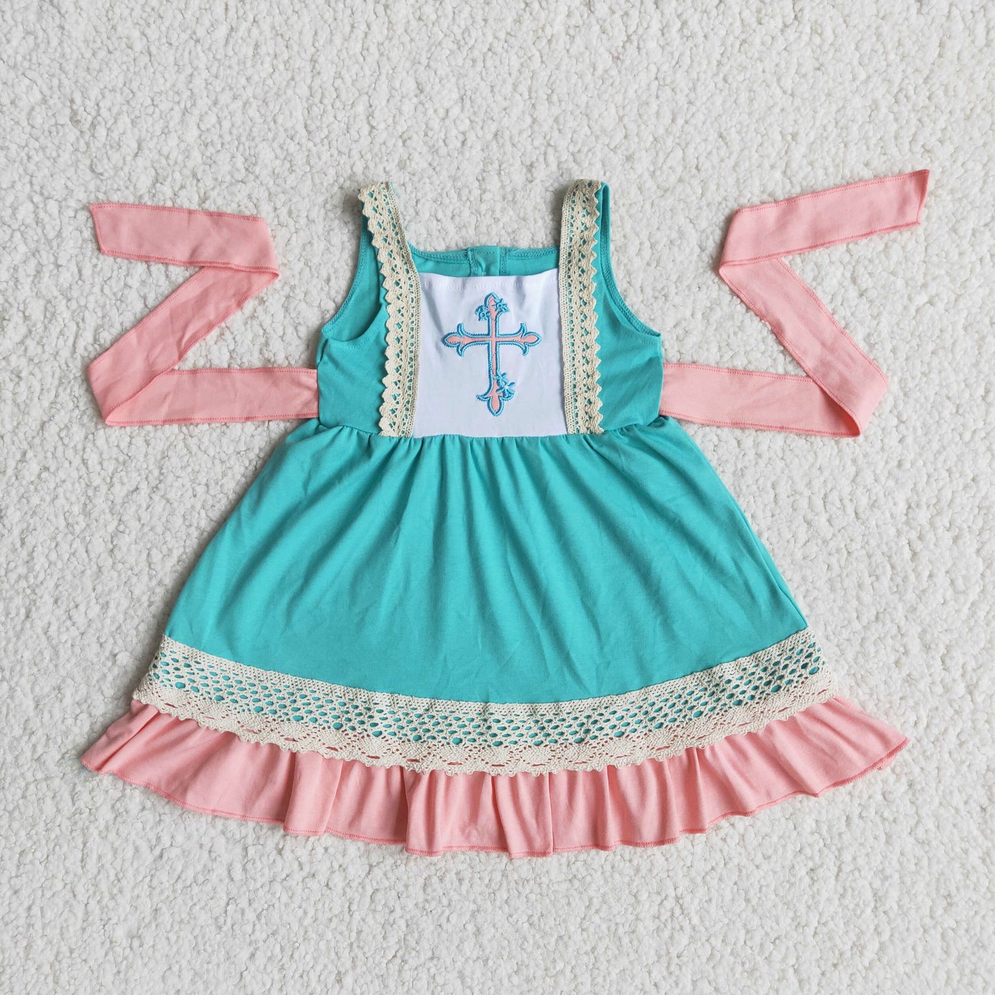 girl’s cross embroidery dress for easter