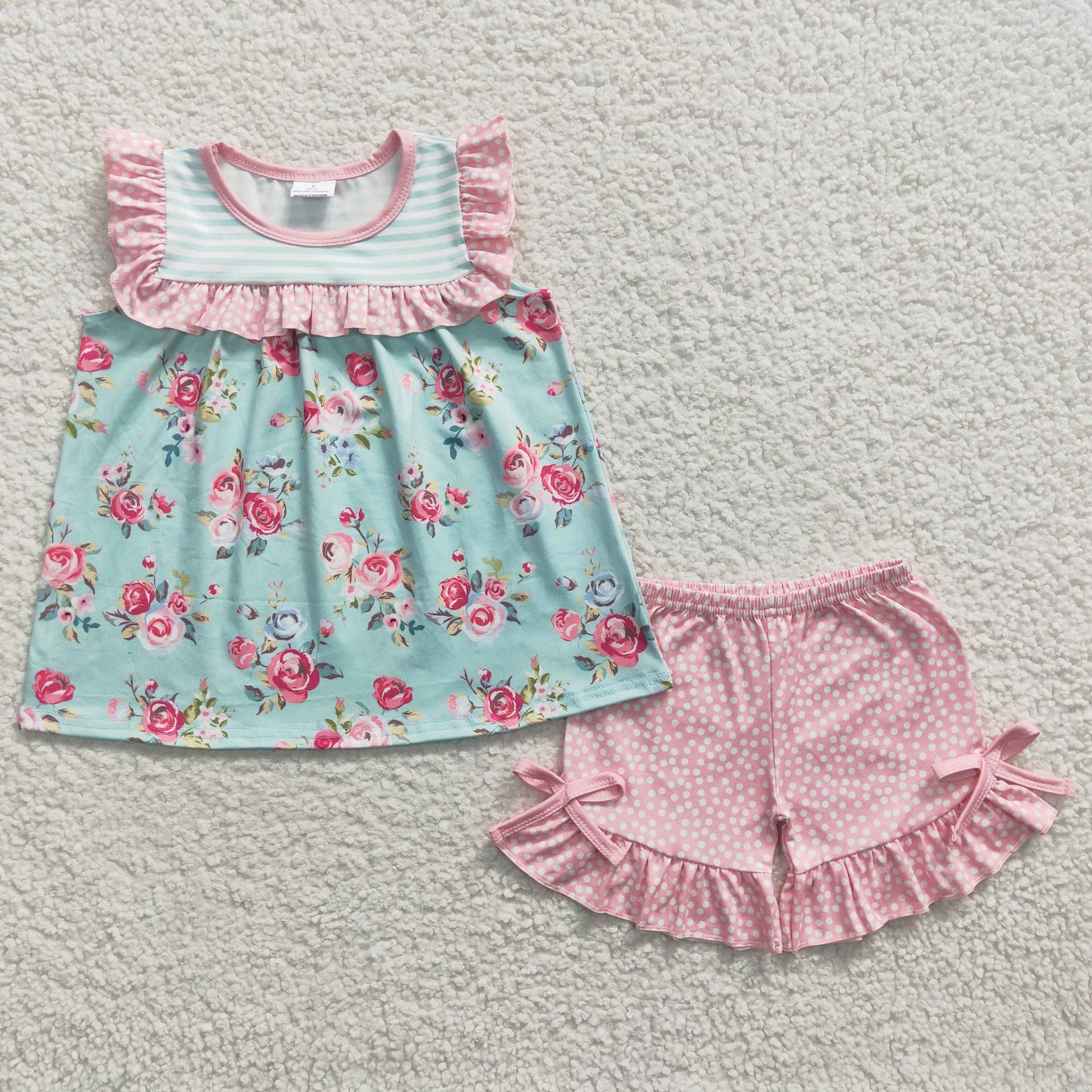 pink floral ruffle shorts set girl summer clothing
