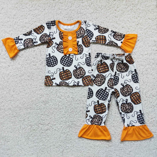 child girl fall pumpkin ruffle pajama