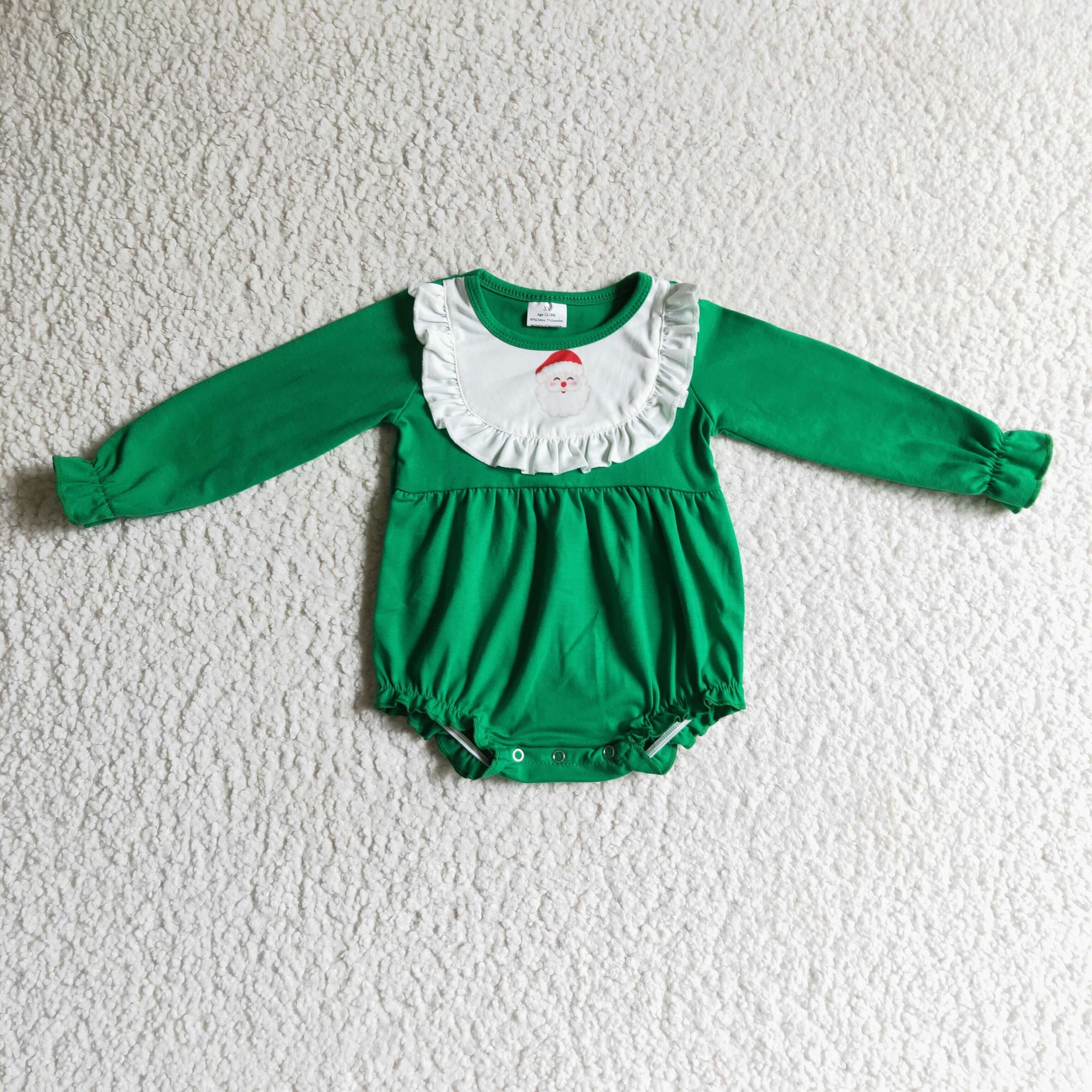 christmas green romper with santa print for baby girl