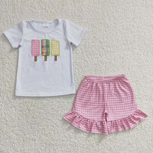 popsicle embroidery ruffle shorts set girl