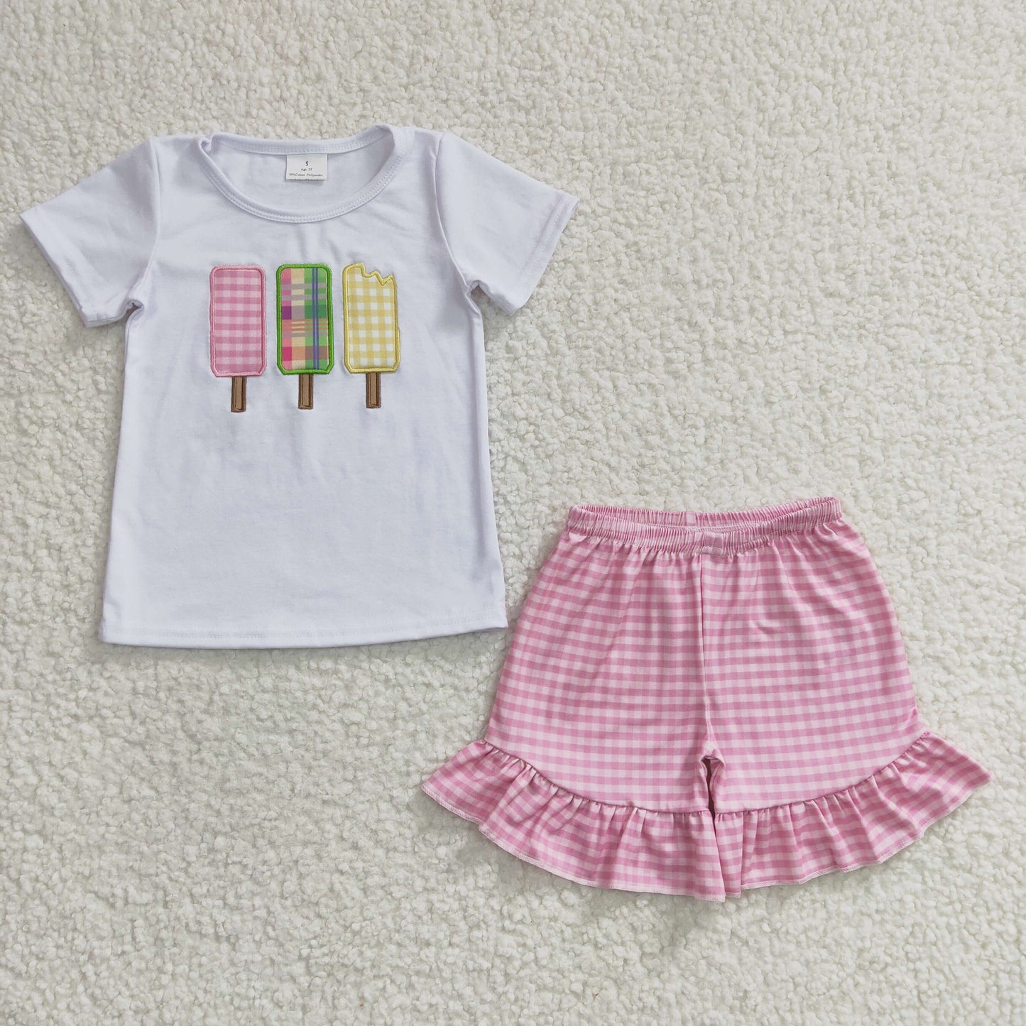 popsicle embroidery ruffle shorts set girl GSSO0157