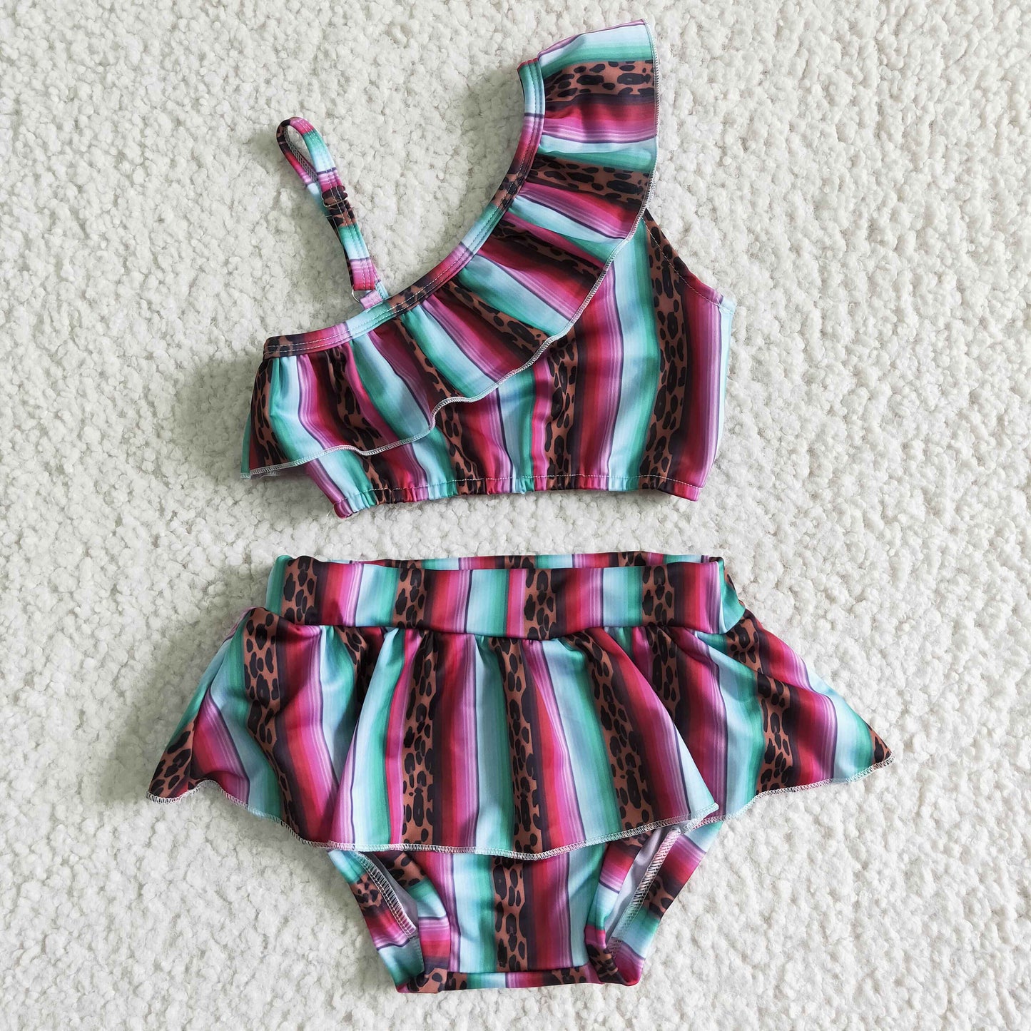 2pcs striped ruffle swimsuit girl