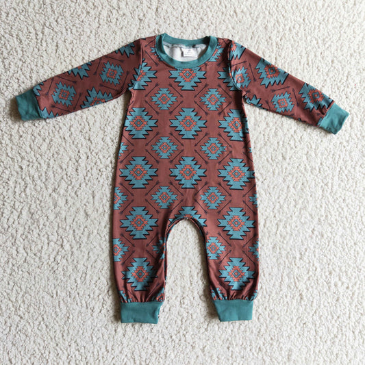 aztec arrow brown baby rompers