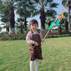 leopard denim cross overalls jumpsuit kids clothes