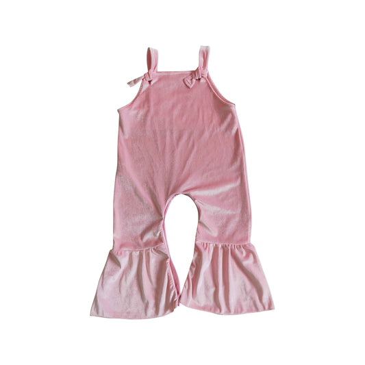 sleeveless pink velvet jumpsuit with snap kids clothing