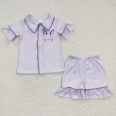 easter purple sibling stripe shorts pajama outfit boy