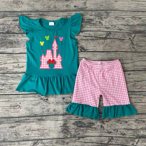 girl castle embroidery ruffle shorts set