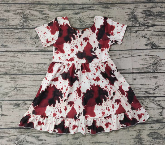 short sleeve cow print back bow dress