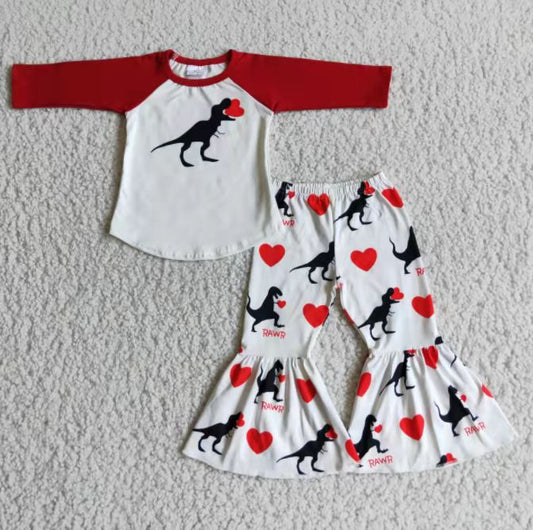 Red Long Sleeve Dinosaur Heart Bells Set