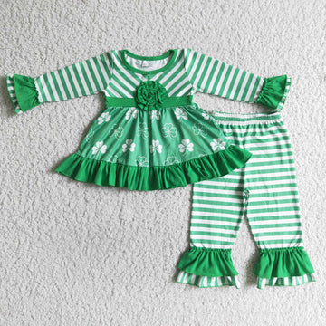 green girls clothing long sleeve stripe outfits