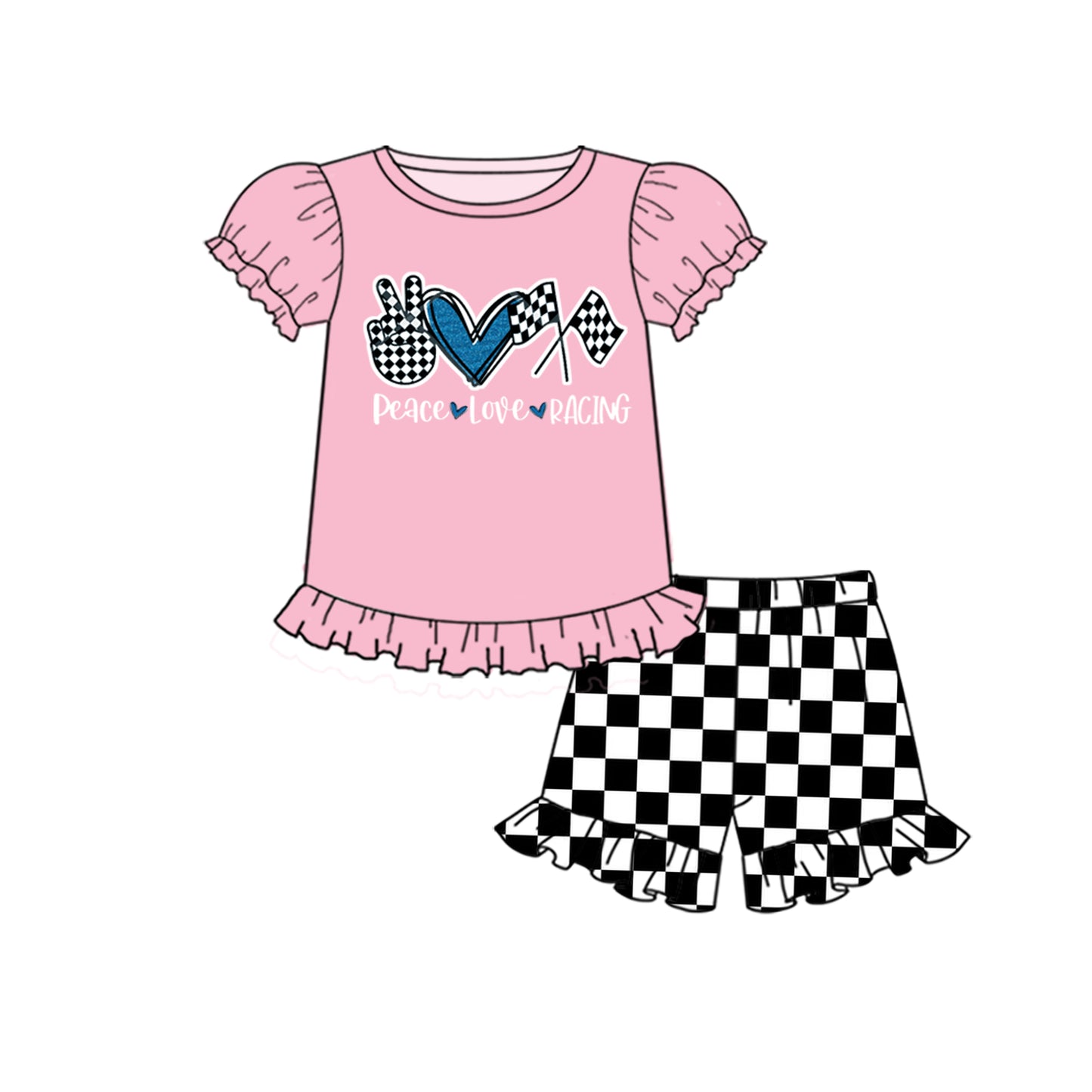 Pre-Order racing pink top plaid shorts set