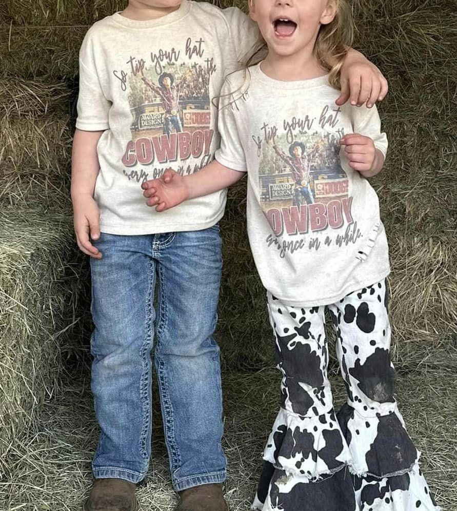kids clothing cow distressed denim double wide belles