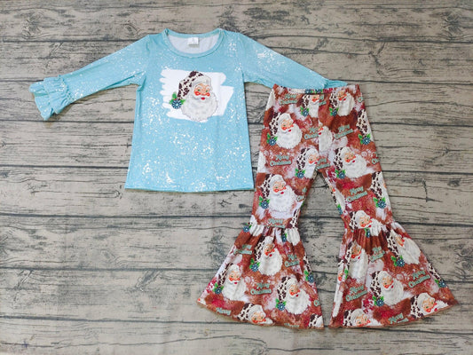 merry christmas clothing turquoise santa girl's clothes set