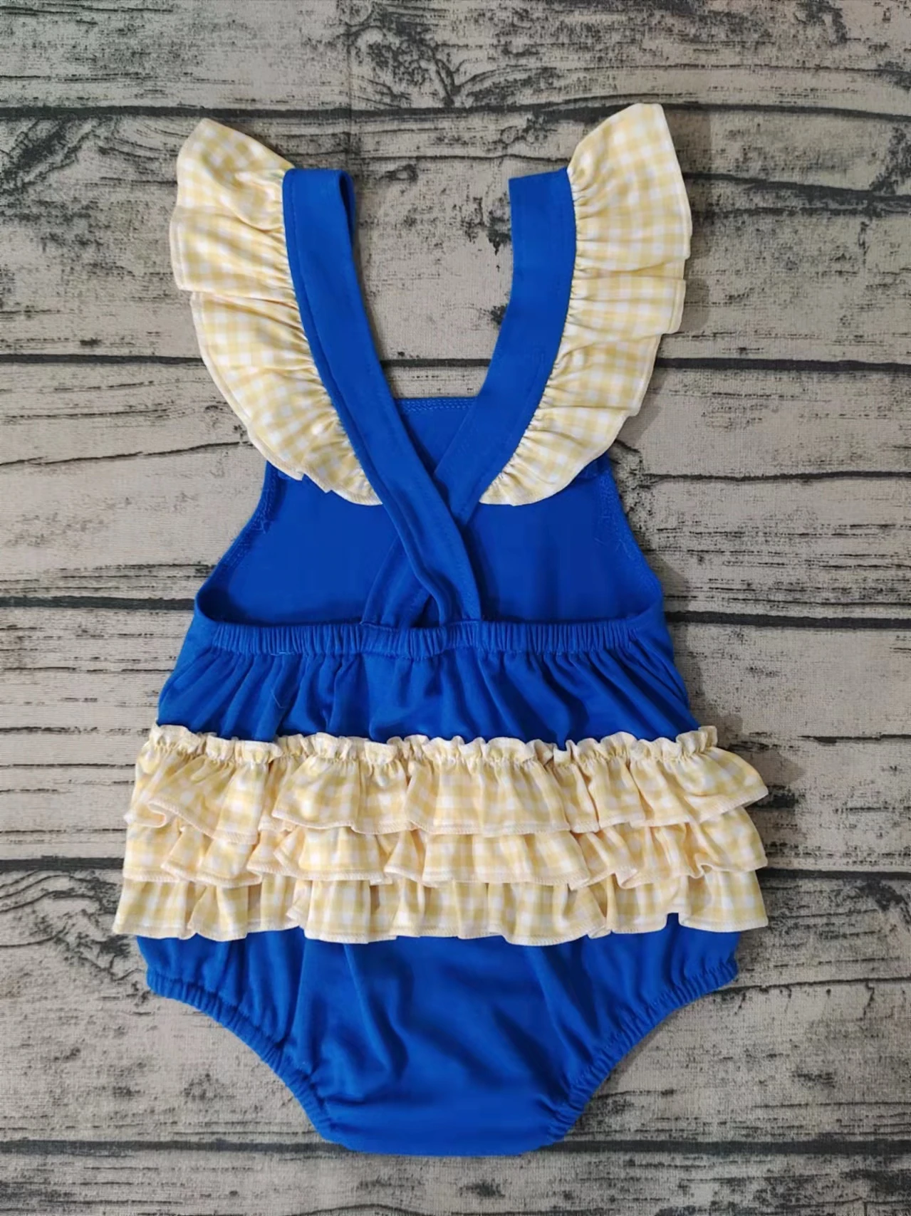 cotton blue ruffle embroidery romper bodysuit