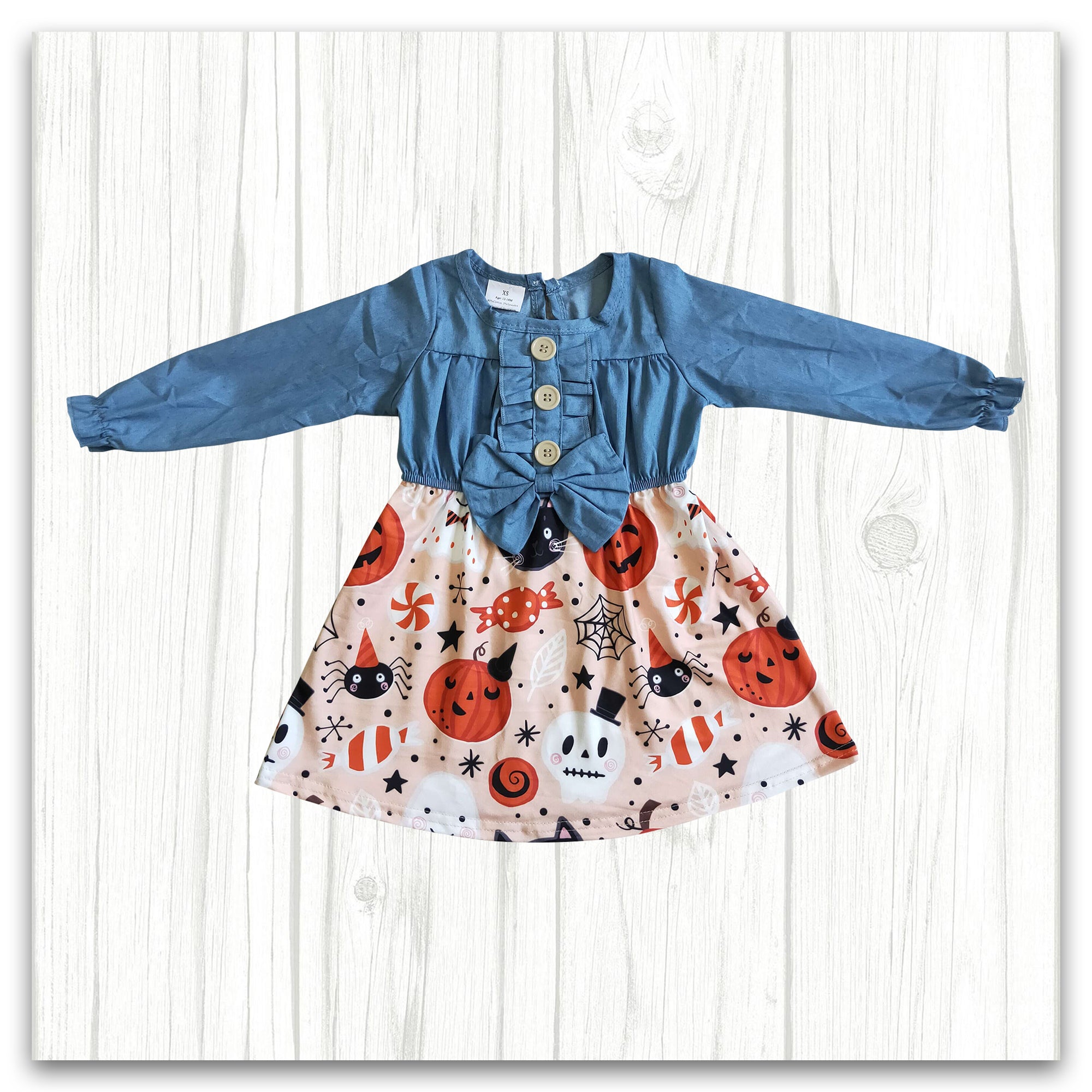 blue denim bow dress girl's clothing