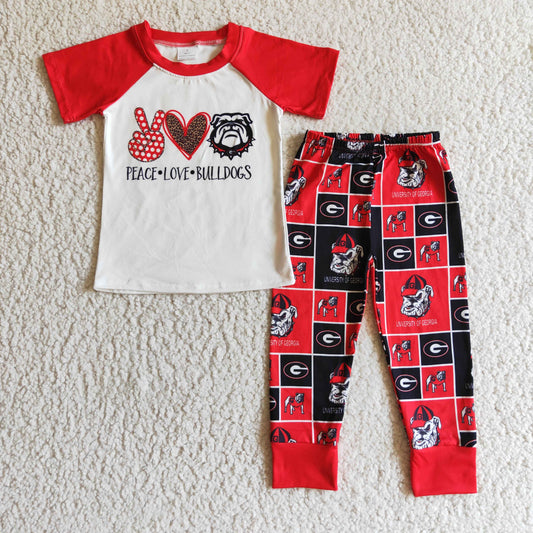 boy red short sleeve clothes outfit bulldog