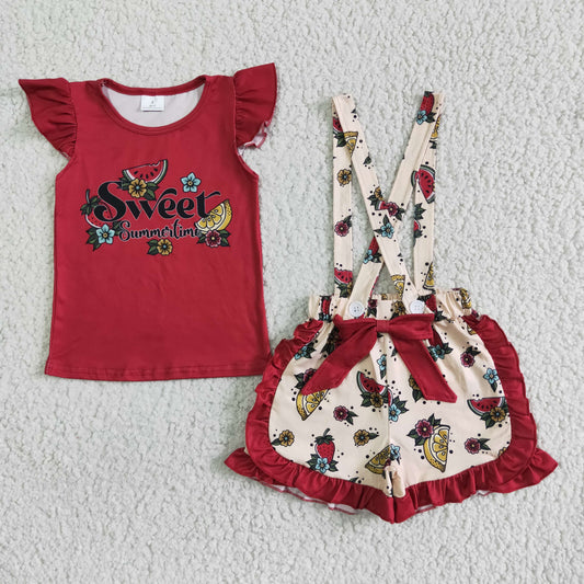 summer sweet red cross overall shorts set