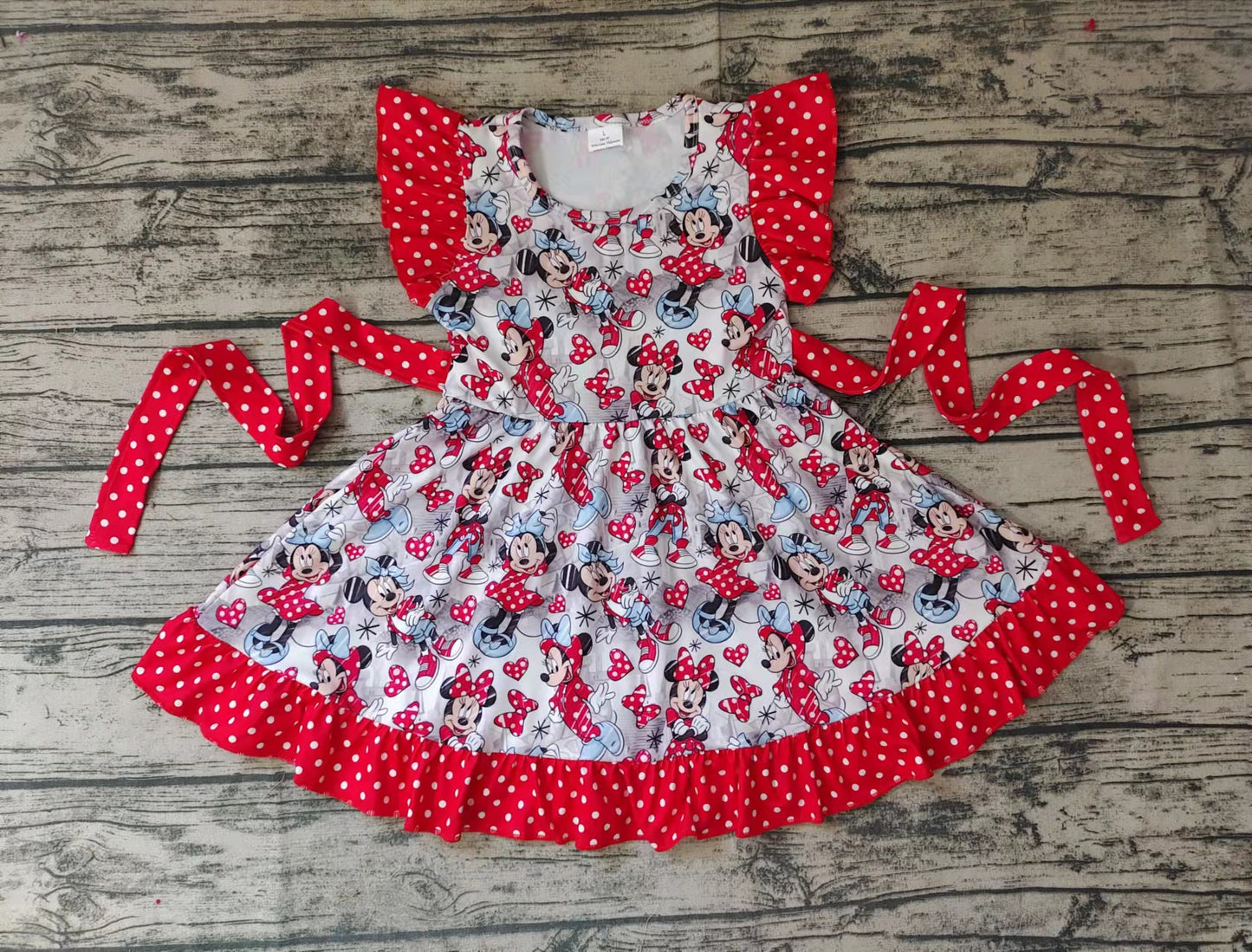 baby girl's red dots twirl dress with sash