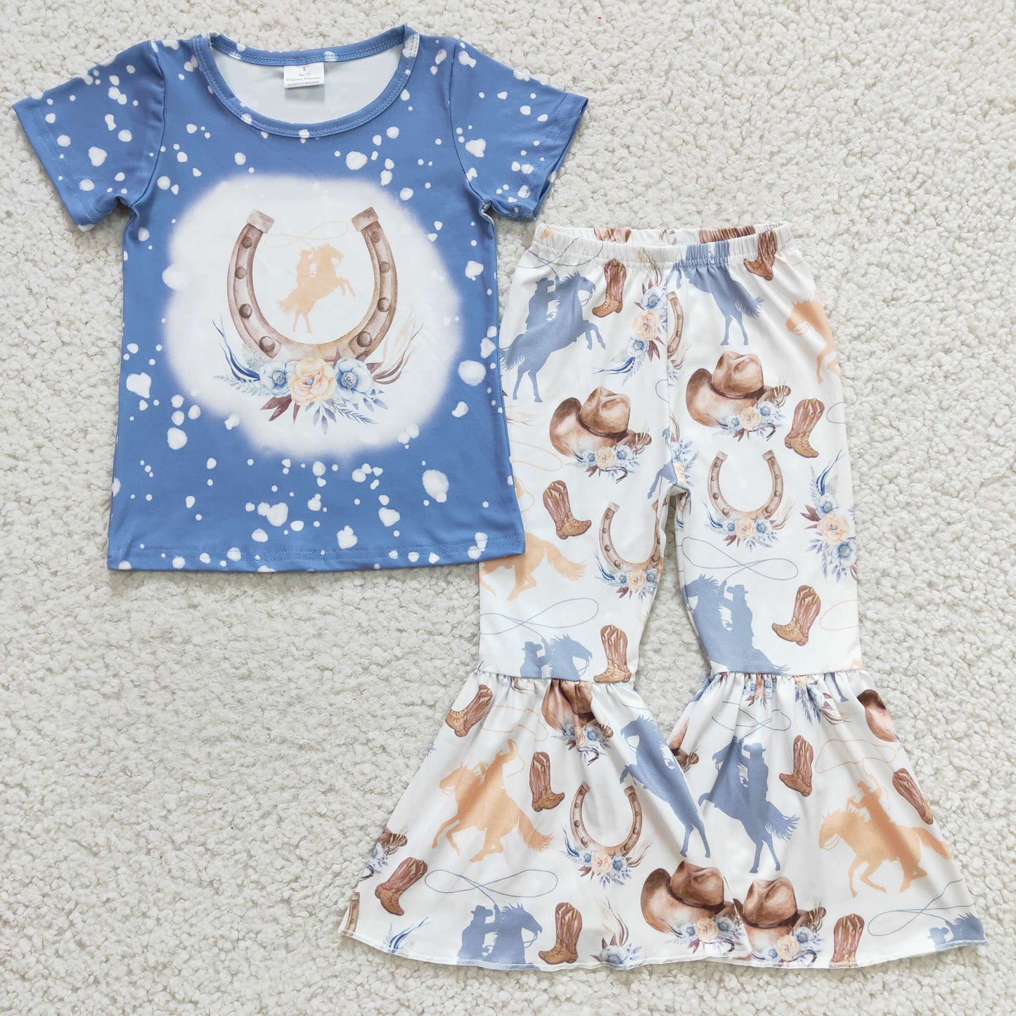 girl spring clothing blue white howdy cowgirl